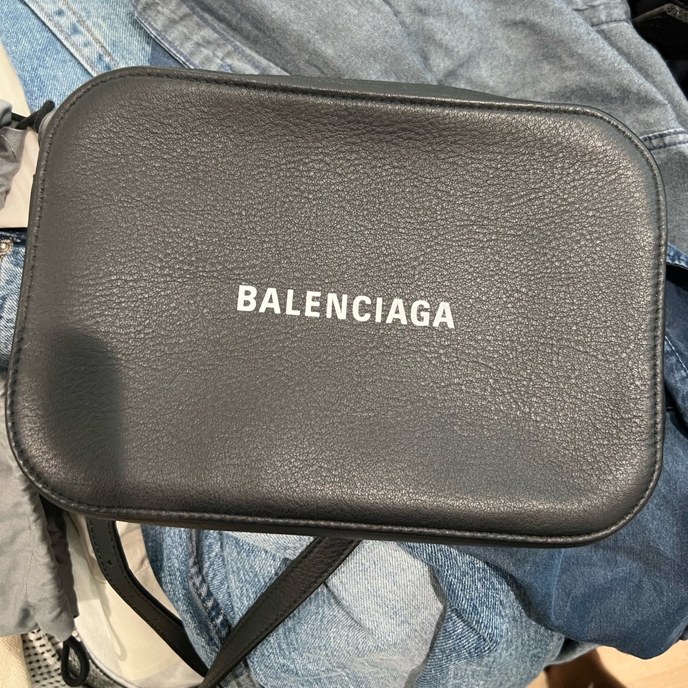 Balenciaga black leather camera bag cross body bag